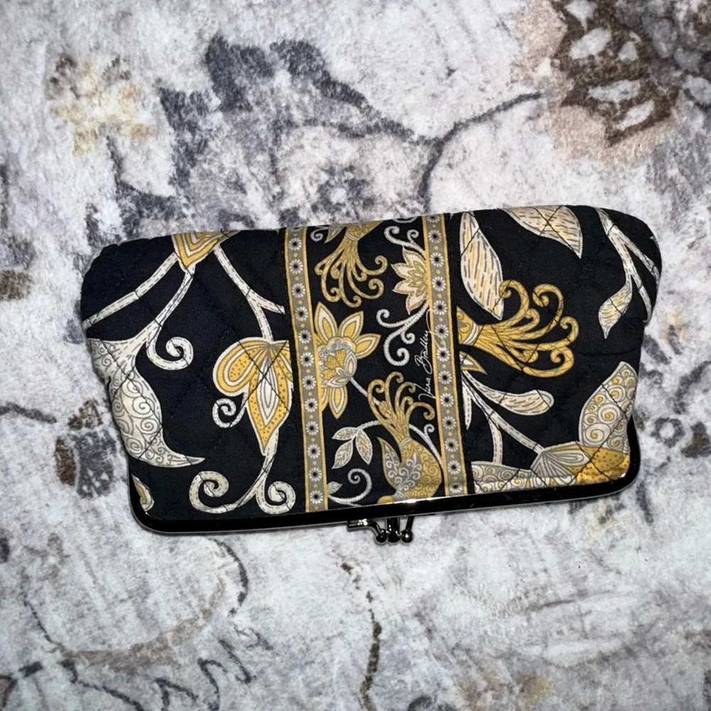 Vera Bradley Kisslock Black and Gold Clutch - Picture 1 of 4